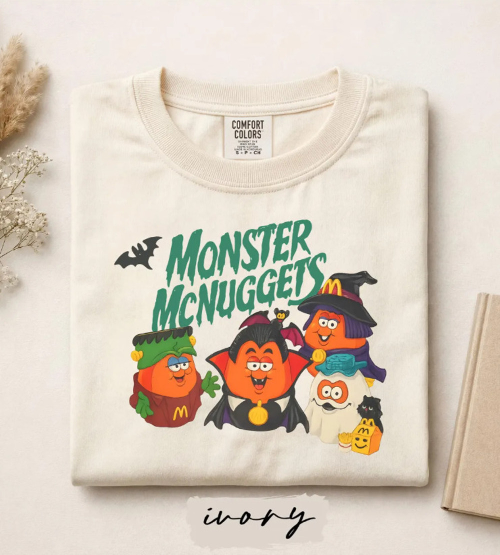 Monster Nuggets Shirt, Retro Spooky Nugget Graphic Tee Halloween Meal Bucket Top